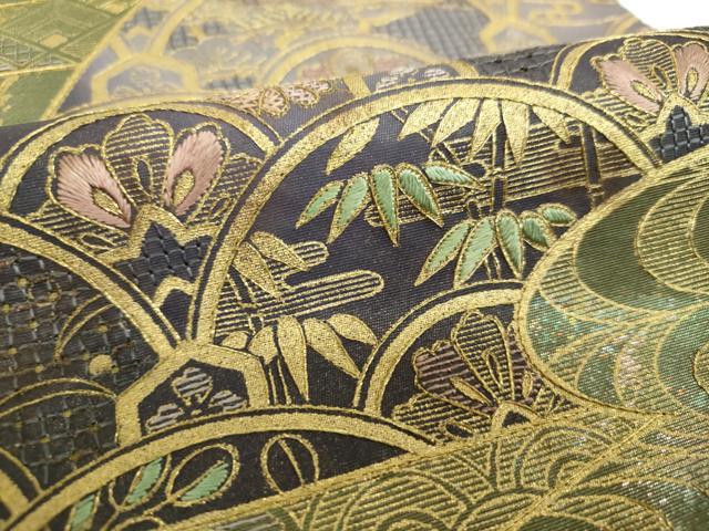 平和屋着物▼中国三大刺繍 スワトウ相良刺繍 汕頭相良刺繍 総刺繍 太鼓柄袋帯 霞吉祥花青海波 金糸 引箔 さが美扱い 正絹 逸品 DABG8771ps
