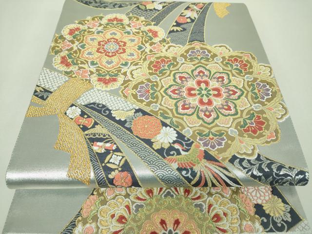 平和屋着物▼西陣 高島織物謹製 六通柄袋帯 華文にのしの舞い 金彩本金 証紙付き 正絹 逸品 未使用 DABG8807ps