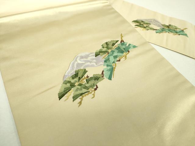 平和屋着物●九寸名古屋帯 総刺繍 松文 金糸 引箔 正絹 逸品 DABG8879ps