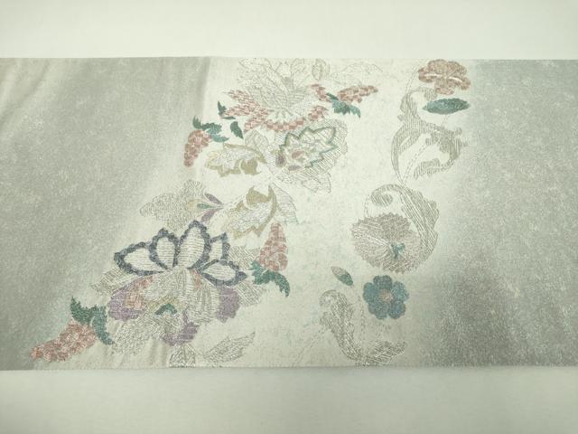 平和屋着物▼太鼓柄袋帯 総刺繍 更紗花文 金銀糸 引箔 正絹 逸品 未使用 DABG8915ps