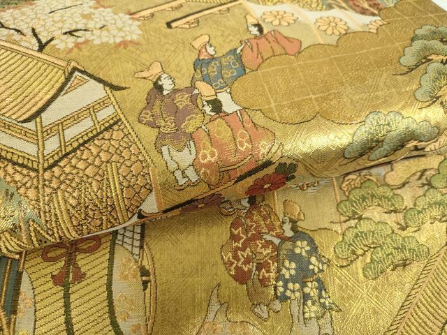 平和屋着物▼佐賀錦 全景全通柄袋帯 洛中洛外図 金糸 正絹 逸品 DABG8931ps