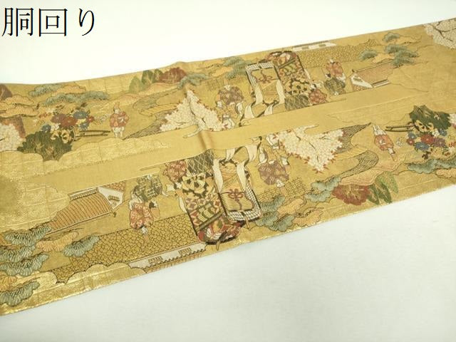 平和屋着物▼佐賀錦 全景全通柄袋帯 洛中洛外図 金糸 正絹 逸品 DABG8931ps