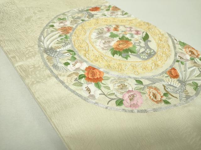 平和屋着物▼太鼓柄袋帯 駒刺繍 総刺繍 鳳凰飾花丸文 金銀糸 正絹 逸品 DABG8977ps