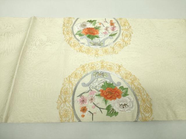 平和屋着物▼太鼓柄袋帯 駒刺繍 総刺繍 鳳凰飾花丸文 金銀糸 正絹 逸品 DABG8977ps