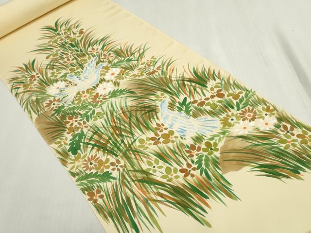 平和屋着物▼付下げ 反物 着尺 手描き 花鳥文 逸品 未使用 DABG9132we