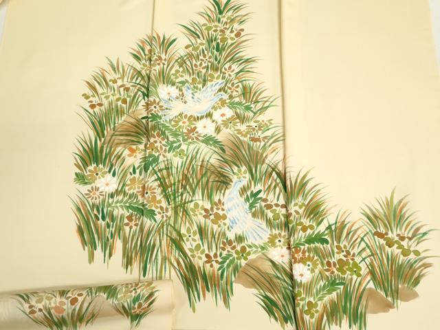 平和屋着物▼付下げ 反物 着尺 手描き 花鳥文 逸品 未使用 DABG9132we