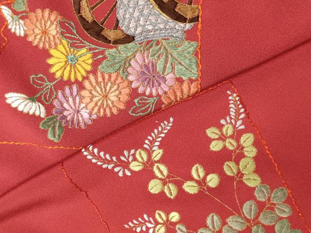 平和屋着物▼羽織・コート 反物 羽尺 駒刺繍 総刺繍 御所車花文 金銀糸 逸品 未使用 DABG9140we