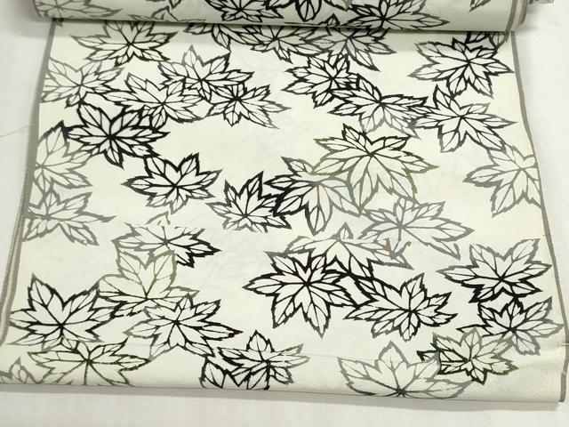 平和屋着物▼羽織・コート 反物 羽尺 型染 草葉文 丹後ちりめん 逸品 未使用 DABG9163we