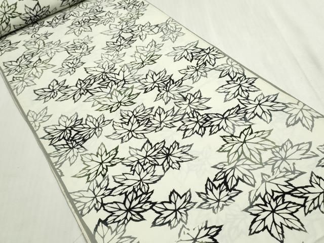 平和屋着物▼羽織・コート 反物 羽尺 型染 草葉文 丹後ちりめん 逸品 未使用 DABG9163we