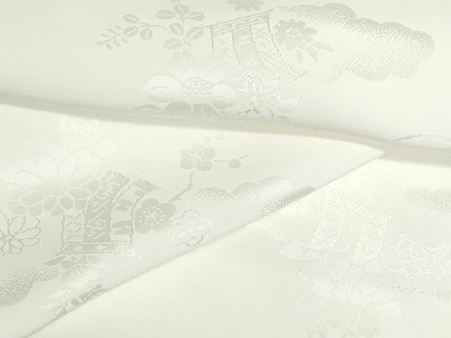 平和屋着物▼長襦袢 白生地 反物 着尺 紋綸子 雲取り几帳花地紋 生成り色 特許証付き 逸品 未使用 DABG9181we