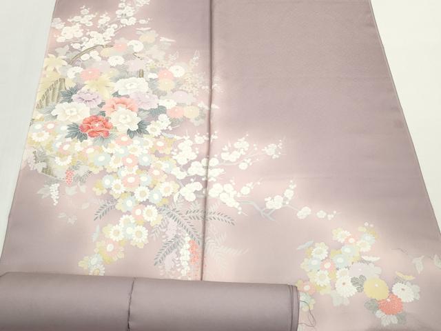 平和屋着物▼付下げ 解き反物 着尺 八掛付き 刺繍 花籠文 暈し染め 逸品 DABG9204we