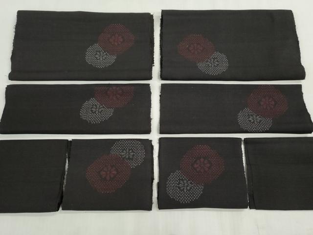 平和屋着物▼紬 解き反物 着尺 裁断済 花丸文 黒地 逸品 DABG9218we