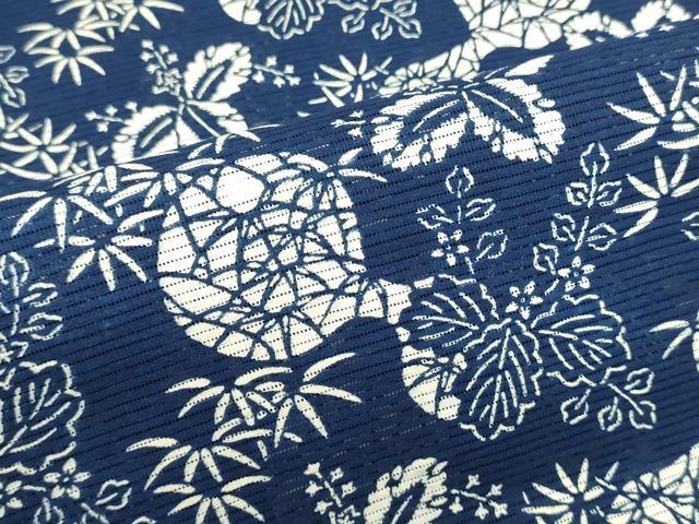 平和屋着物*夏物 銀座くのや 浴衣 反物 着尺 綿絽 無形文化財長板本染 草花文 綿 逸品 未使用 DABG9346we