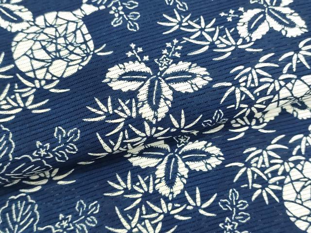 平和屋着物*夏物 銀座くのや 浴衣 反物 着尺 綿絽 無形文化財長板本染 草花文 綿 逸品 未使用 DABG9346we