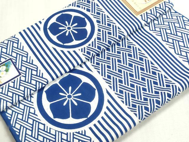 平和屋着物*夏物 浴衣 反物 着尺 注染 梨園染 籠目 丸に桔梗 綿 逸品 未使用 DABG9361we