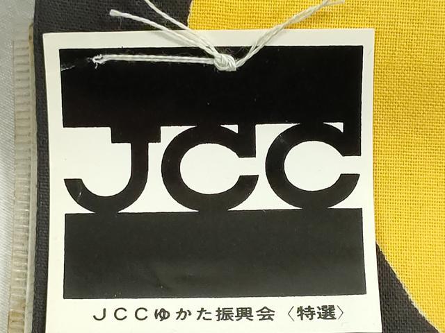 平和屋着物*夏物 浴衣 反物 着尺 Courreges クレージュ 注染 草花文 黒地 綿 逸品 未使用 DABG9461we