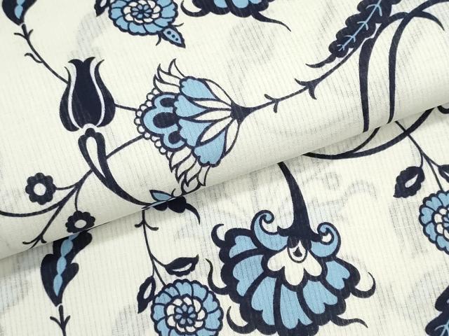平和屋着物*夏物 浴衣 反物 着尺 綿絽 縦絽 更紗花文 クインサイズ 綿 逸品 未使用 DABG9463we