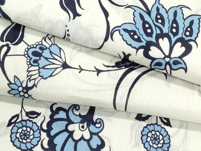 平和屋着物*夏物 浴衣 反物 着尺 綿絽 縦絽 更紗花文 クインサイズ 綿 逸品 未使用 DABG9463we