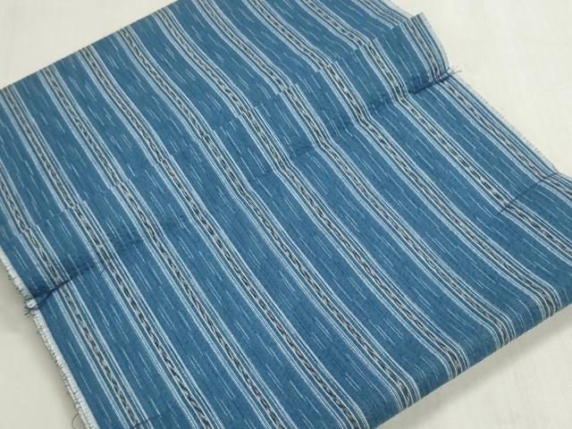 平和屋着物*夏物 阿波しじら織 浴衣 反物 着尺 正藍染 縞 証紙付き 綿 逸品 未使用 DABG9486we