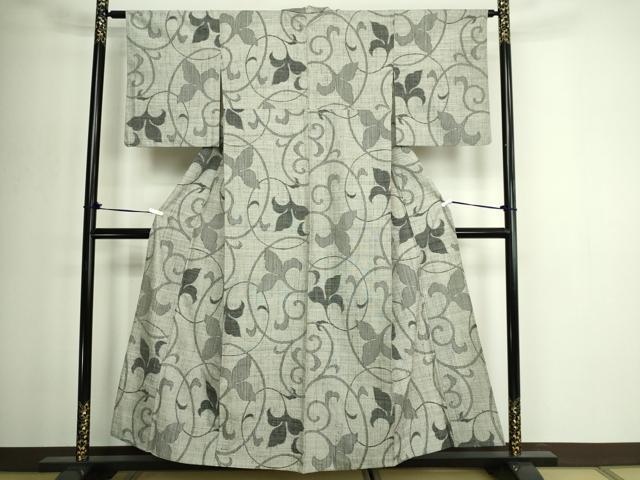 平和屋着物▽上質な紬 単衣 蔦の葉文 正絹 逸品 DABG9546sf