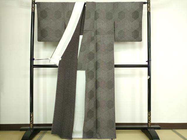平和屋着物▽江戸小紋 単衣 吉祥亀甲文 黒地 正絹 逸品 DABG9570sf
