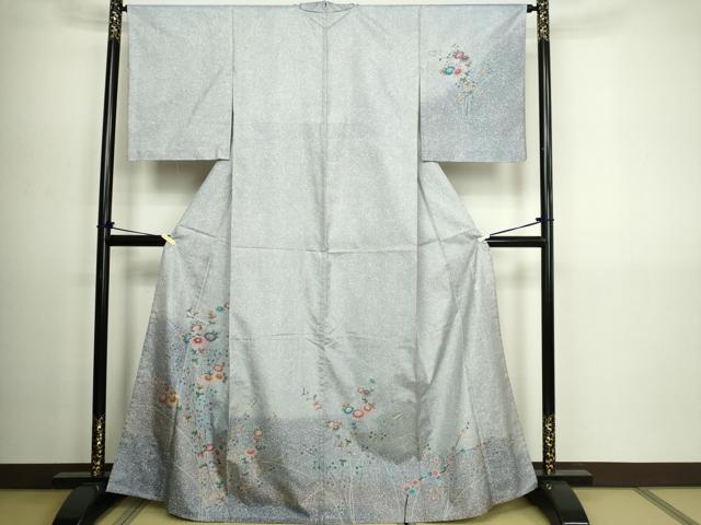 平和屋着物▽本場染大島紬 訪問着 単衣 草花文 正絹 逸品 DABG9599sf