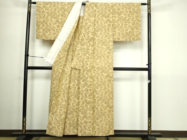 平和屋着物▽上質な紬 単衣 草花文 正絹 逸品 DABG9600sf