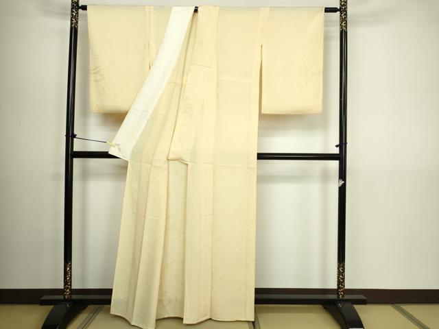 平和屋着物▽上質な色無地 単衣 雲重ね地紋 淡黄色 正絹 逸品 DABG9603sf