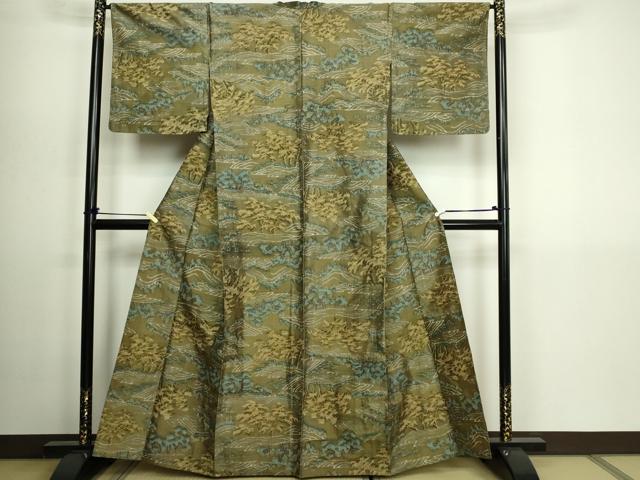 平和屋着物▽上質な紬 単衣 樹林文 正絹 逸品 DABG9606sf