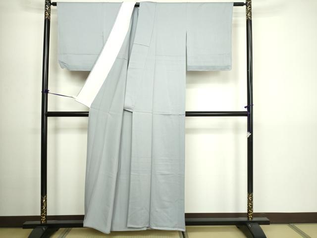 平和屋着物▽上質な色無地 単衣 檜垣地紋 灰青色 正絹 逸品 DABG9608sf