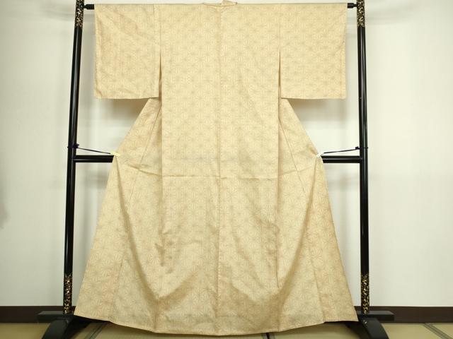 平和屋着物▽上質な紬 単衣 麻の葉文 正絹 逸品 DABG9610sf