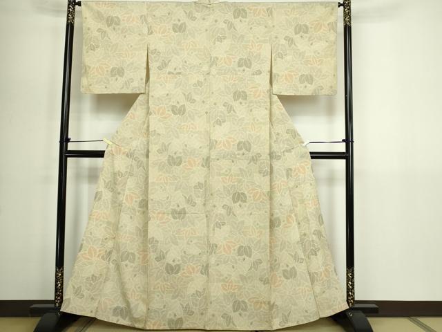 平和屋着物▽本塩沢 単衣 110亀甲 舞葉文 正絹 逸品 DABG9612sf