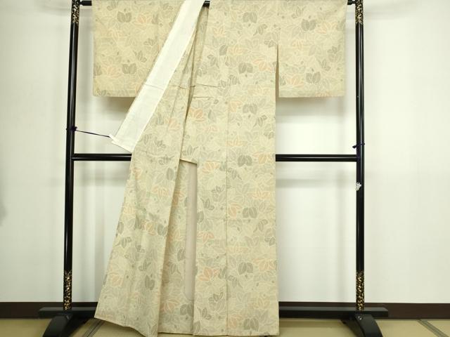 平和屋着物▽本塩沢 単衣 110亀甲 舞葉文 正絹 逸品 DABG9612sf