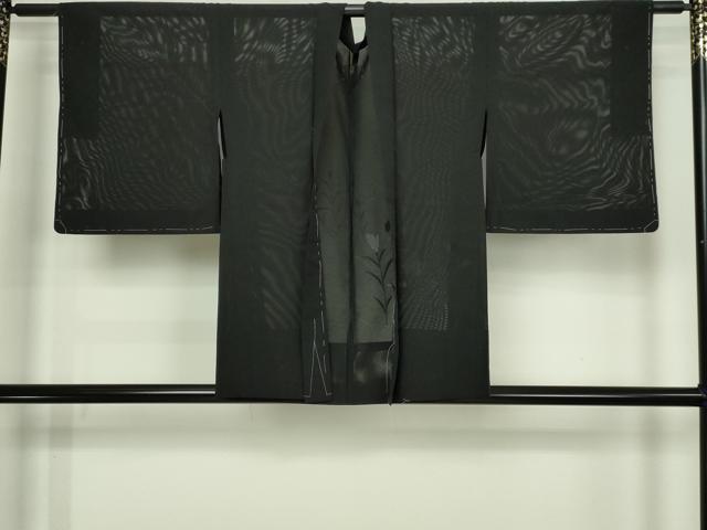 平和屋着物▽羽織 スリーシーズン 春夏秋 塵除け 枝花文 黒地 正絹 逸品 DABG9619sf