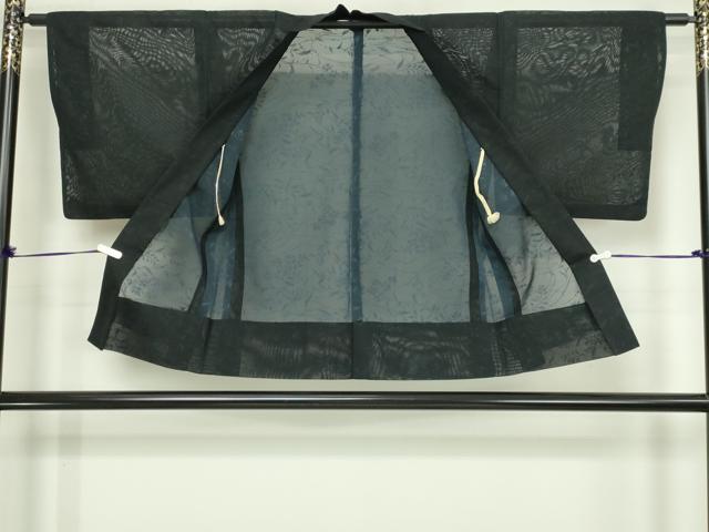 平和屋着物▽羽織 スリーシーズン 春夏秋 塵除け 枝花文 黒地 正絹 逸品 DABG9624sf