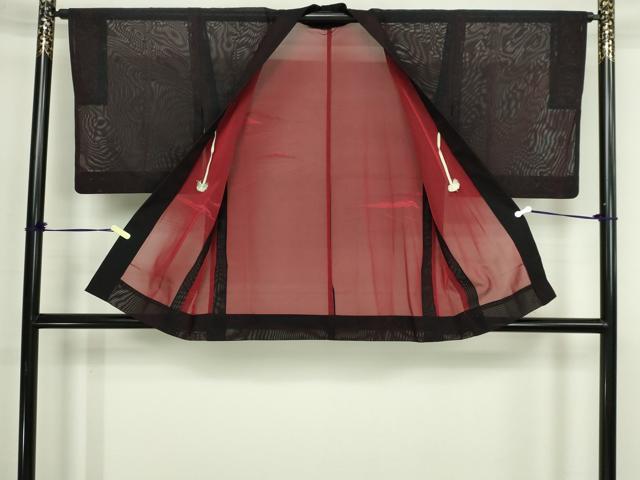 平和屋着物▽羽織 スリーシーズン 春夏秋 塵除け 重山文 黒地 正絹 逸品 DABG9625sf