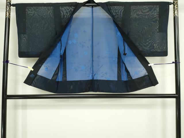平和屋着物▽羽織 スリーシーズン 春夏秋 塵除け 枝花文 黒地 正絹 逸品 DABG9626sf