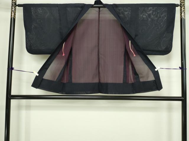 平和屋着物▽羽織 スリーシーズン 春夏秋 塵除け 縞 青褐色 正絹 逸品 DABG9627sf