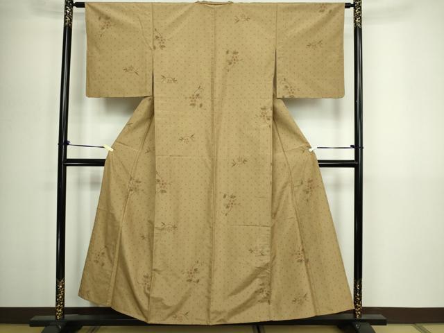 平和屋着物▽上質な紬 単衣 草花文 正絹 逸品 DABG9629sf