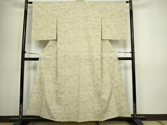 平和屋着物▽本塩沢 単衣 草花文 正絹 逸品 DABG9630sf
