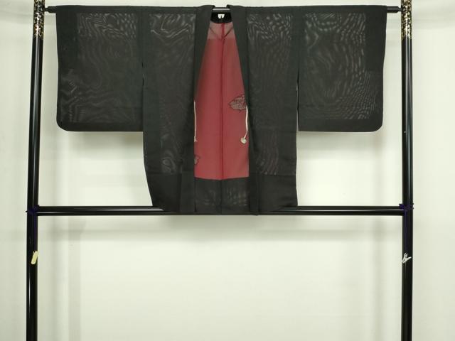 平和屋着物▽羽織 スリーシーズン 春夏秋 塵除け ドロンワーク 草花文 黒地 正絹 逸品 DABG9633sf