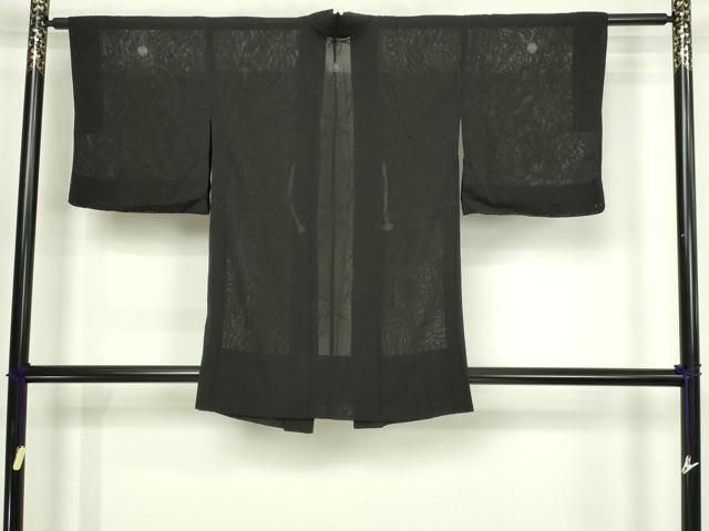 平和屋着物▽羽織 スリーシーズン 春夏秋 塵除け 草花紋紗 黒地 正絹 逸品 DABG9634sf