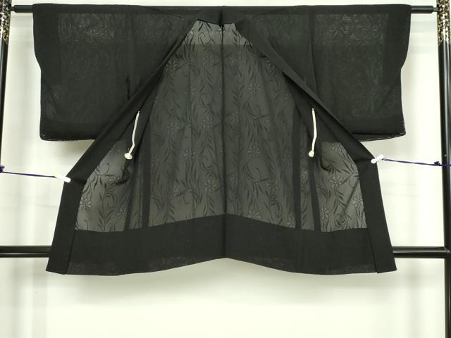 平和屋着物▽羽織 スリーシーズン 春夏秋 塵除け 草花紋紗 黒地 正絹 逸品 DABG9634sf