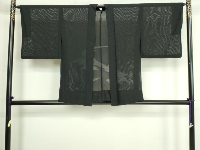 平和屋着物▽羽織 スリーシーズン 春夏秋 塵除け 草葉文 黒地 正絹 逸品 DABG9702sf