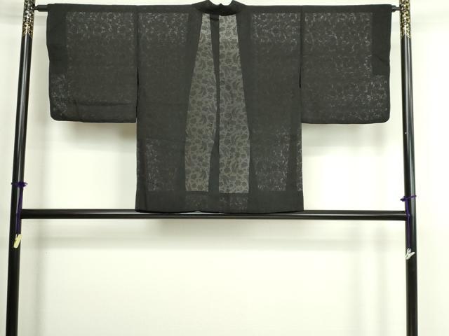 平和屋着物▽羽織 スリーシーズン 春夏秋 塵除け 花蝶文 黒地 正絹 逸品 DABG9706sf