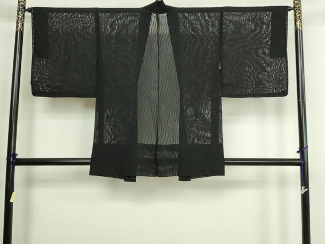 平和屋着物▽羽織 スリーシーズン 春夏秋 塵除け 変わり縞 黒地 正絹 逸品 DABG9707sf