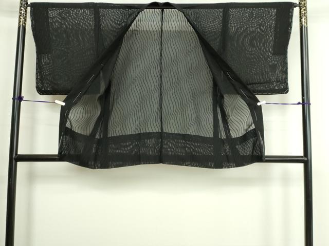 平和屋着物▽羽織 スリーシーズン 春夏秋 塵除け 変わり縞 黒地 正絹 逸品 DABG9707sf