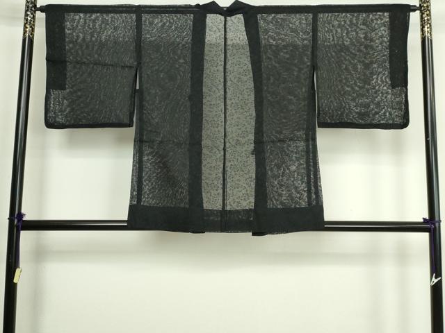 平和屋着物▽羽織 スリーシーズン 春夏秋 塵除け 草花文 黒地 正絹 逸品 DABG9708sf