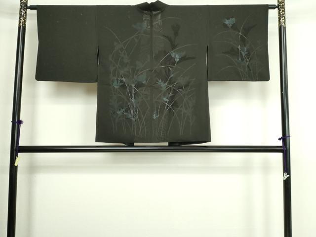 平和屋着物▽羽織 スリーシーズン 春夏秋 塵除け 無双 絽袷 絽×絽 草葉文 黒地 金彩 正絹 逸品 DABG9712sf