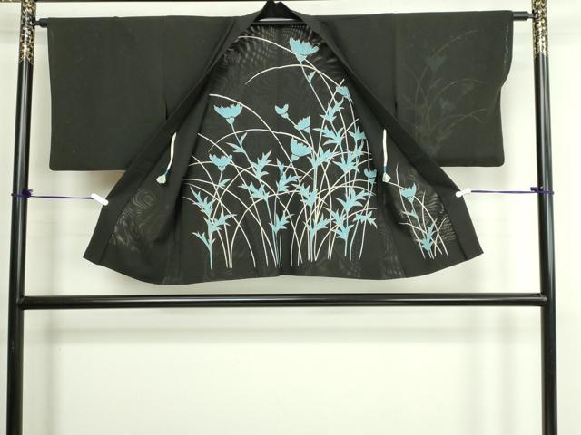 平和屋着物▽羽織 スリーシーズン 春夏秋 塵除け 無双 絽袷 絽×絽 草葉文 黒地 金彩 正絹 逸品 DABG9712sf